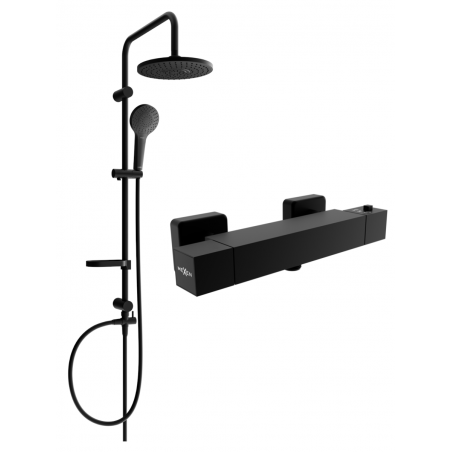 Mexen Erik ensemble de douche en saillie avec pomme de douche et robinet thermostatique Cube, noir - 77200205-70