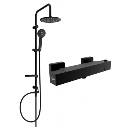 Mexen Carl ensemble de douche en saillie avec pommeau de douche et robinet thermostatique Cube, noir - 77200240-70
