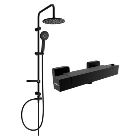 Mexen Cube Carl ensemble de douche en saillie avec pomme de douche et robinet thermostatique, noir - 77200240-70