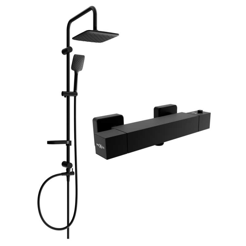 Mexen Cube Sven ensemble de douche apparent avec pomme de douche et mitigeur thermostatique, noir - 77200262-70