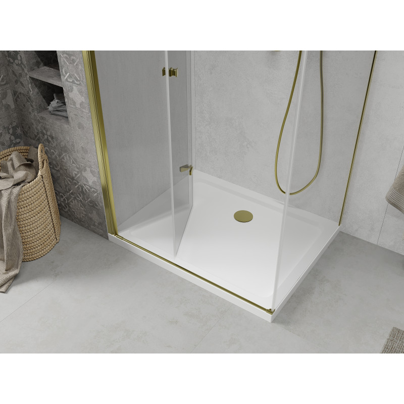 Mexen Lima cabine de douche pliante 100 x 90 cm, transparent, dorée + receveur de douche Flat - 856-100-090-50-00-4010