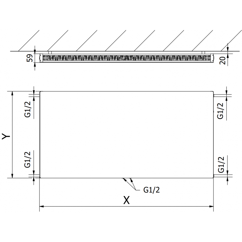 Mexen Flat CCF11 radiateur plat 400 x 1500 mm, raccordement inférieur central, 833 W, noir - W6C11F-040-150-70