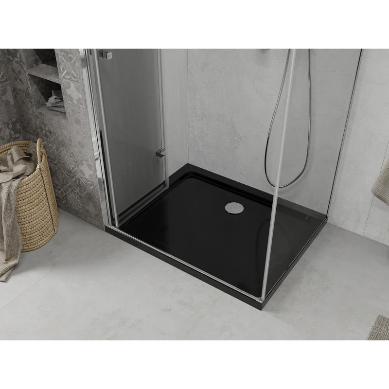 Mexen Lima cabine de douche pliante 80 x 100 cm, transparent, chrome + receveur Flat, noir - 856-080-100-01-00-4070
