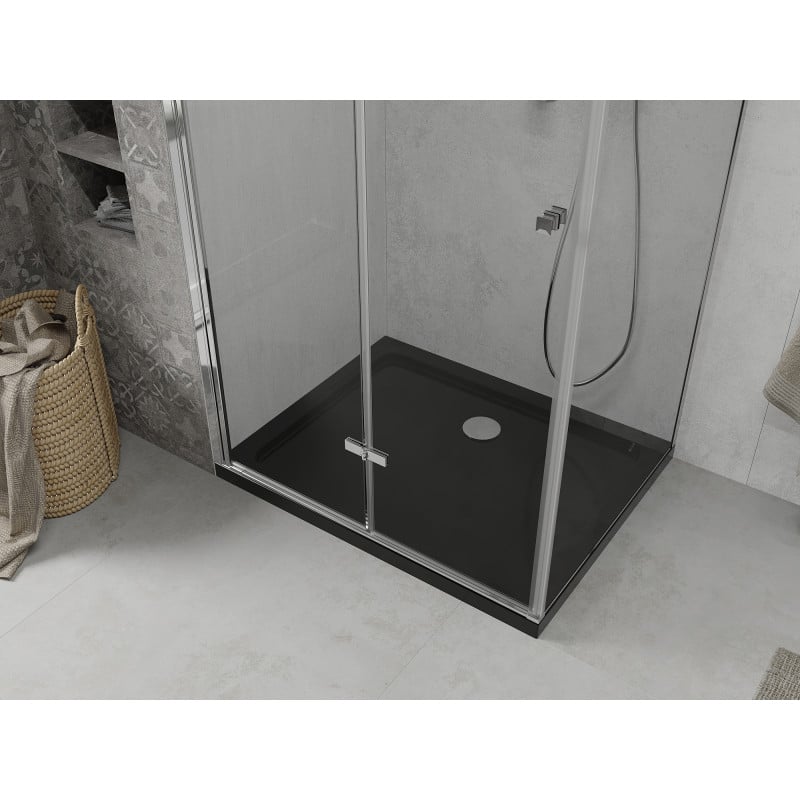 Mexen Lima cabine de douche pliante 90 x 100 cm, transparent, chrome + receveur Flat, noir - 856-090-100-01-00-4070