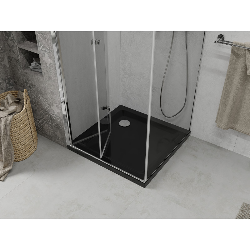 Mexen Lima cabine de douche pliante 90 x 90 cm, transparent, chromée + receveur Flat, noir - 856-090-090-01-00-4070