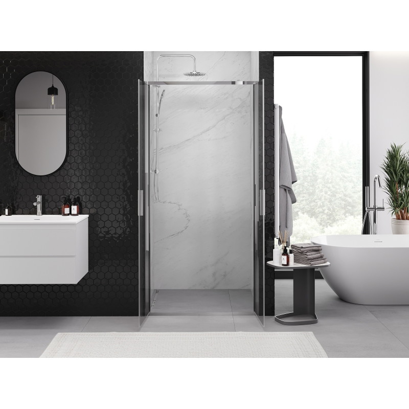 Mexen Exo-B Duo portes de douche doubles pivotantes 80 cm, transparentes, chromées - 814-080-000-01-00