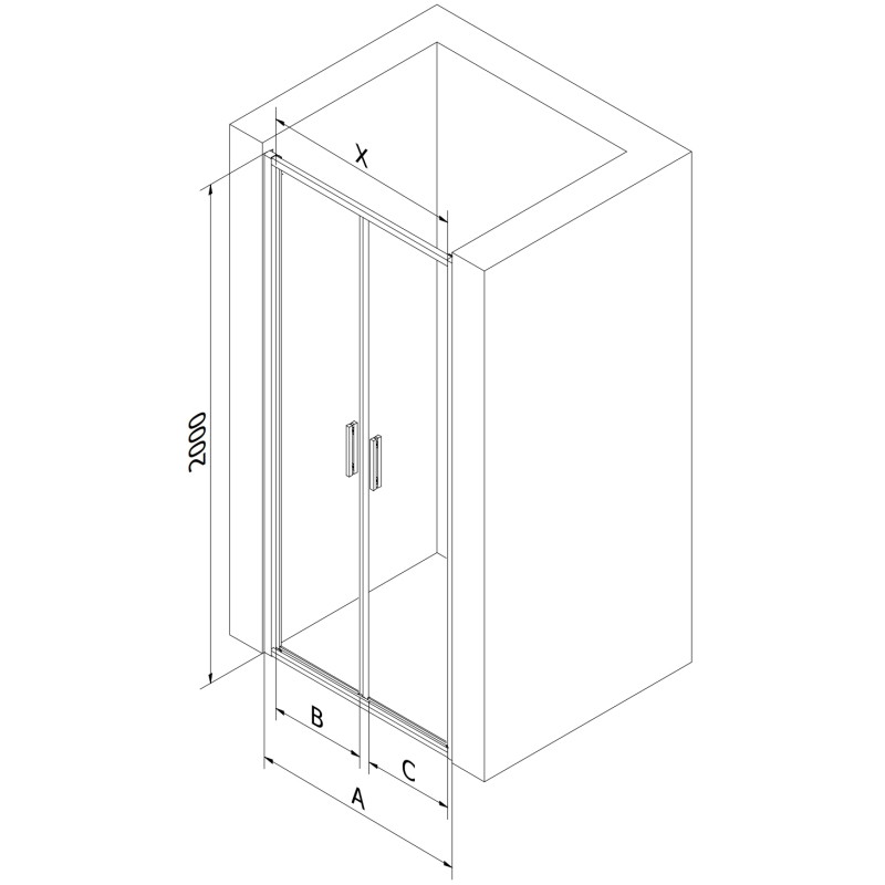 Mexen Exo-B Duo portes de douche doubles pivotantes 80 cm, transparentes, chromées - 814-080-000-01-00