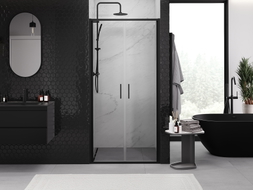 Mexen Exo-B Duo portes de douche doubles battantes 70 cm, transparentes, noires - 814-070-000-70-00