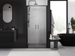 Mexen Exo portes de douche doubles à charnières 90 cm, transparentes, noires - 814-090-000-70-00