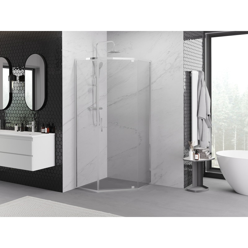 Mexen Exo-R Cabine de douche pentagonale pivotante 80 x 80 cm, transparent, chrome - 812-080-080-01-00