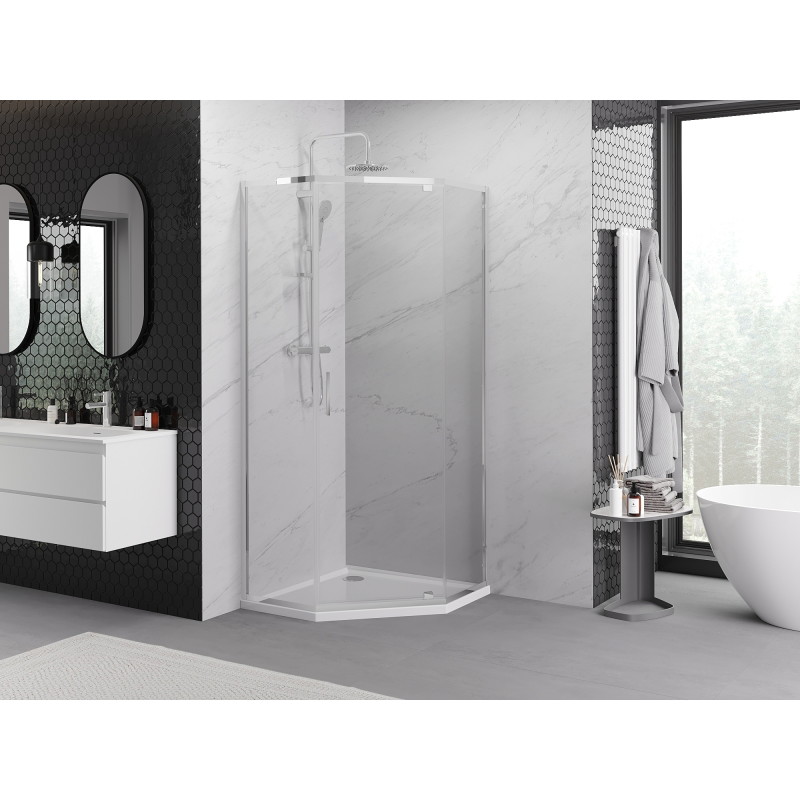 Mexen Exo-R Cabine de douche pentagonale pivotante 80 x 80 cm, transparent, chrome - 812-080-080-01-00