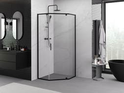 Mexen Exo-R cabine de douche pentagonale pivotante 80 x 80 cm, transparent, noir - 812-080-080-70-00