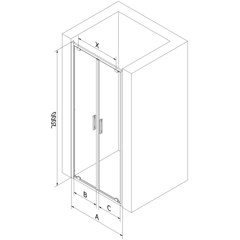 Mexen Exo-BR Duo portes de douche doubles pivotantes 90 cm, transparentes, chromées - 8182-090-000-01-00