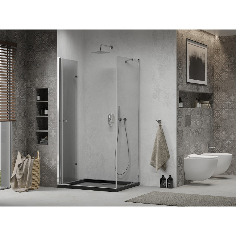 Mexen Lima cabine de douche pliante 120 x 80 cm, transparent, chrome + receveur Flat, noir - 856-120-080-01-00-4070