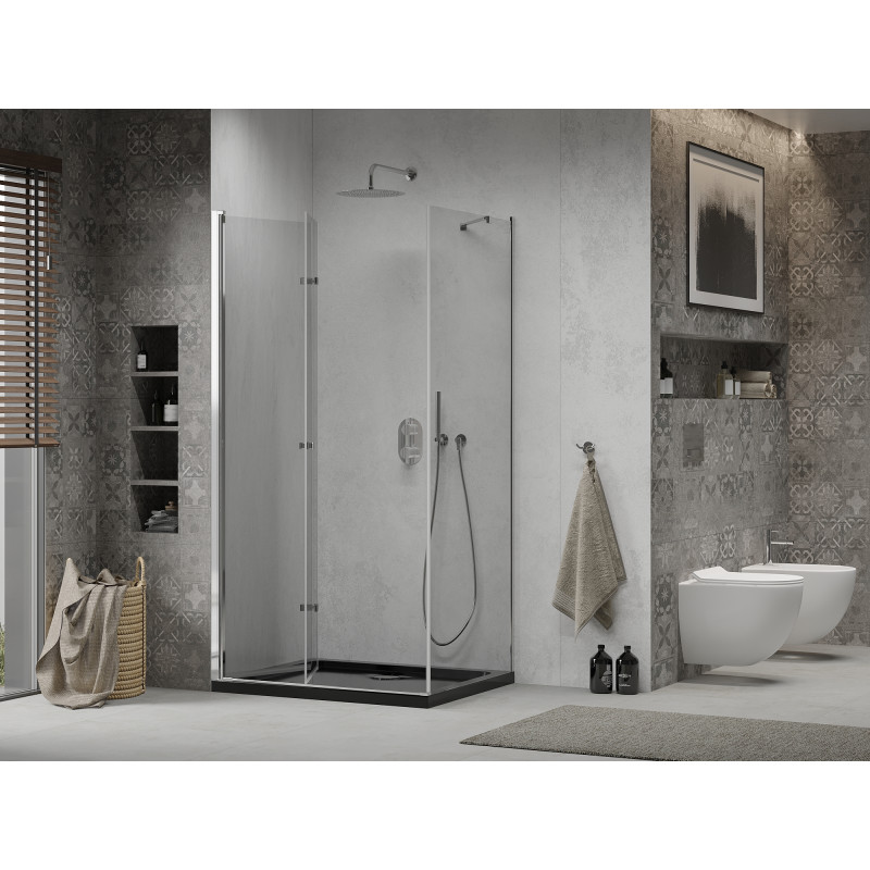 Mexen Lima cabine de douche pliante 120 x 90 cm, transparent, chrome + bac Flat, noir - 856-120-090-01-00-4070