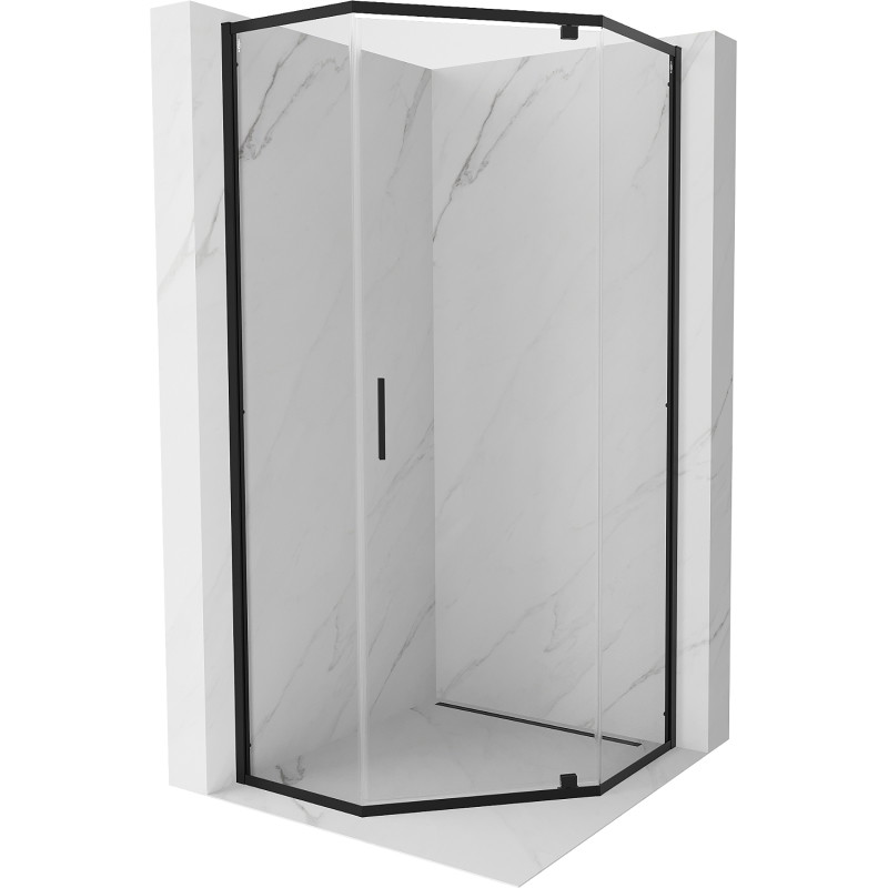 Mexen Exo-R cabine de douche pentagonale pivotante 90 x 90 cm, transparente, noire - 812-090-090-70-00