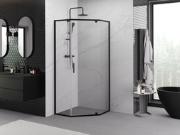 Mexen Exo-R cabine de douche pentagonale pivotante 100 x 100 cm, transparente, noire - 812-100-100-70-00