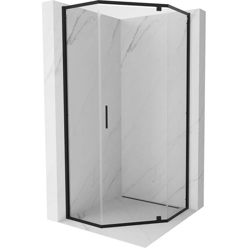 Mexen Exo cabine de douche pentagonale pivotante 100 x 100 cm, transparente, noire - 812-100-100-70-00