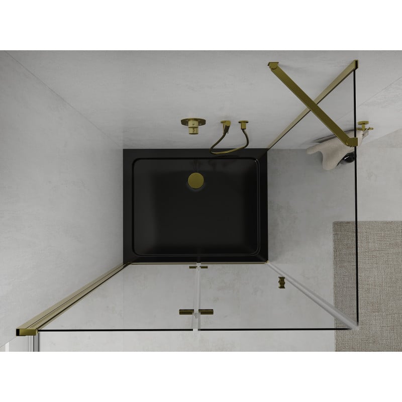 Mexen Lima cabine de douche pliante 80 x 100 cm, transparent, or + receveur Flat, noir - 856-080-100-50-00-4070G