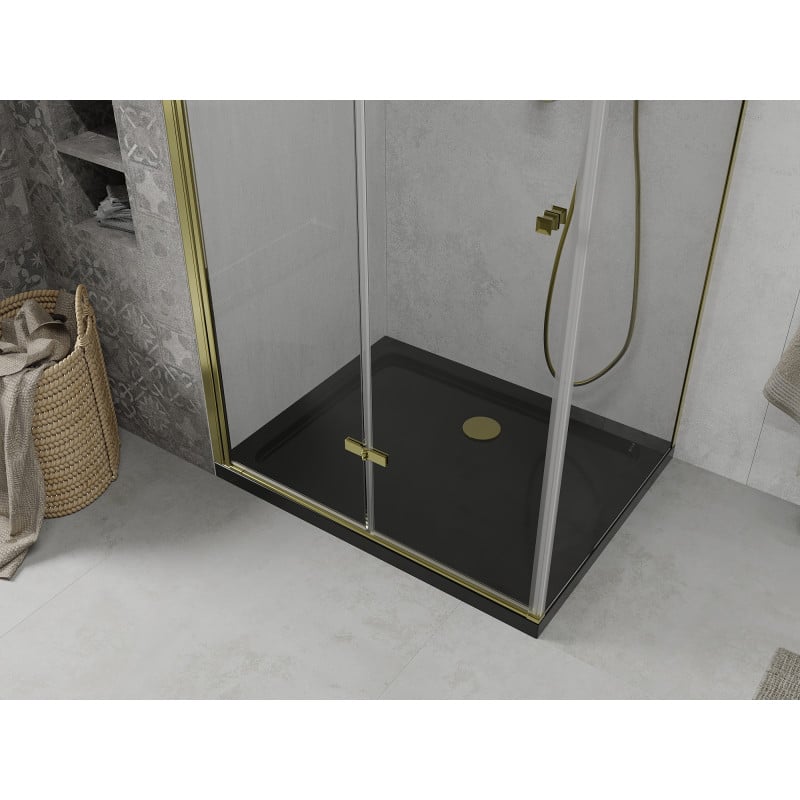 Mexen Lima cabine de douche pliante 80 x 100 cm, transparent, or + receveur Flat, noir - 856-080-100-50-00-4070G
