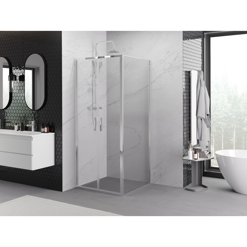 Mexen Exo-B Duo cabine de douche battante 100 x 100 cm, transparent, chrome - 814-100-100-01-00