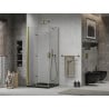 Mexen Lima cabine de douche pliante 80 x 80 cm, transparent, dorée + receveur Flat, noir - 856-080-080-50-00-4070G