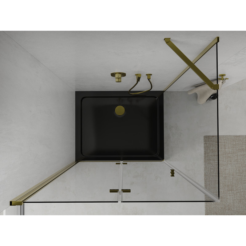 Mexen Lima cabine de douche pliable 90 x 100 cm, transparent, or + receveur Flat, noir - 856-090-100-50-00-4070G