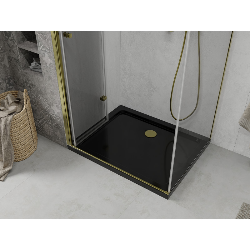Mexen Lima cabine de douche pliante 100 x 80 cm, transparent, doré + receveur Flat, noir - 856-100-080-50-00-4070G