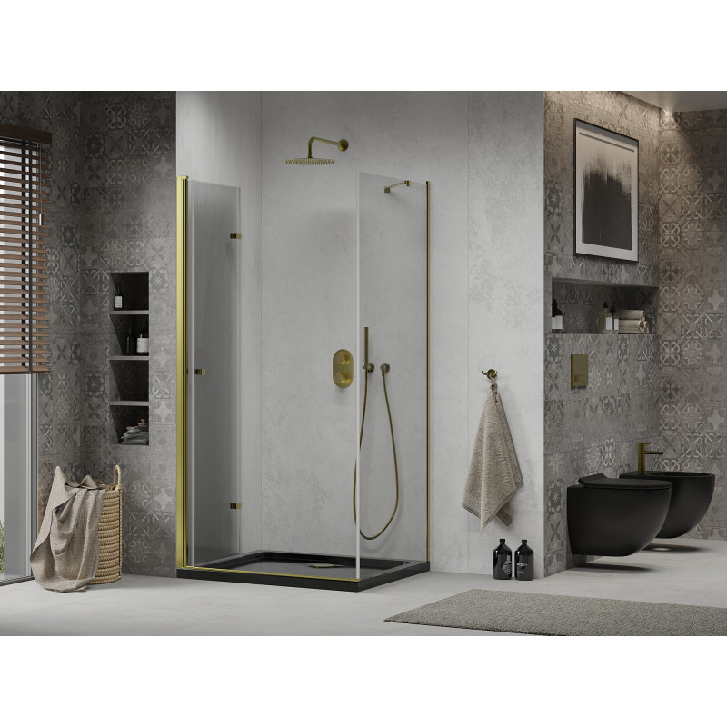 Mexen Lima cabine de douche pliante 100 x 80 cm, transparent, doré + receveur Flat, noir - 856-100-080-50-00-4070G