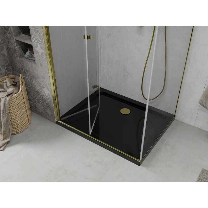 Mexen Lima cabine de douche pliante 100 x 90 cm, transparente, or + receveur de douche Flat, noir - 856-100-090-50-00-4070G