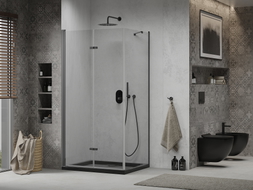 Mexen Lima cabine de douche pliante 80 x 100 cm, transparente, noire + receveur Flat, noir - 856-080-100-70-00-4070B