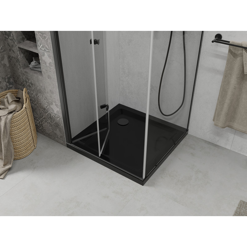 Mexen Lima cabine de douche pliante 80 x 80 cm, transparent, noir + receveur de douche Flat, noir - 856-080-080-70-00-4070B