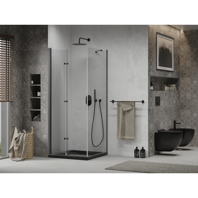 Mexen Lima cabine de douche pliante 80 x 80 cm, transparent, noir + receveur de douche Flat, noir - 856-080-080-70-00-4070B