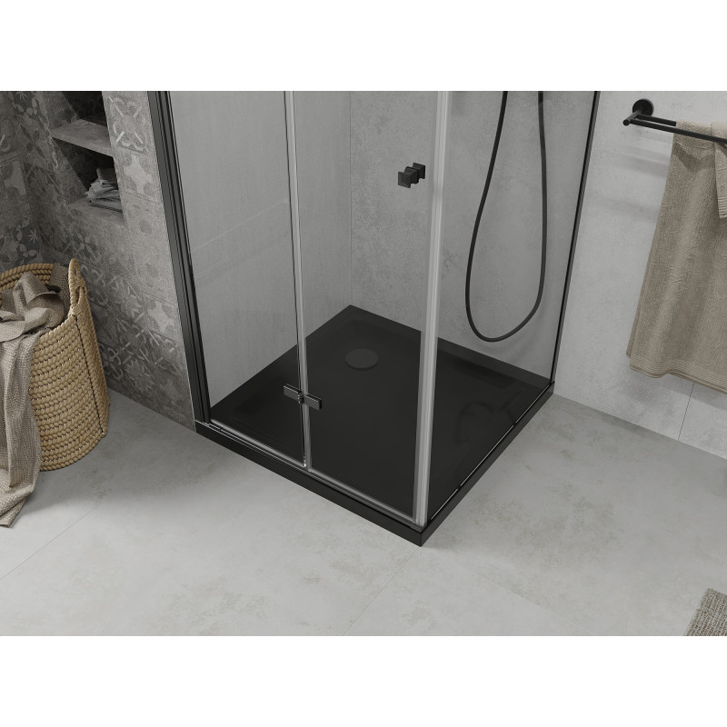 Mexen Lima cabine de douche pliante 80 x 80 cm, transparent, noir + receveur de douche Flat, noir - 856-080-080-70-00-4070B
