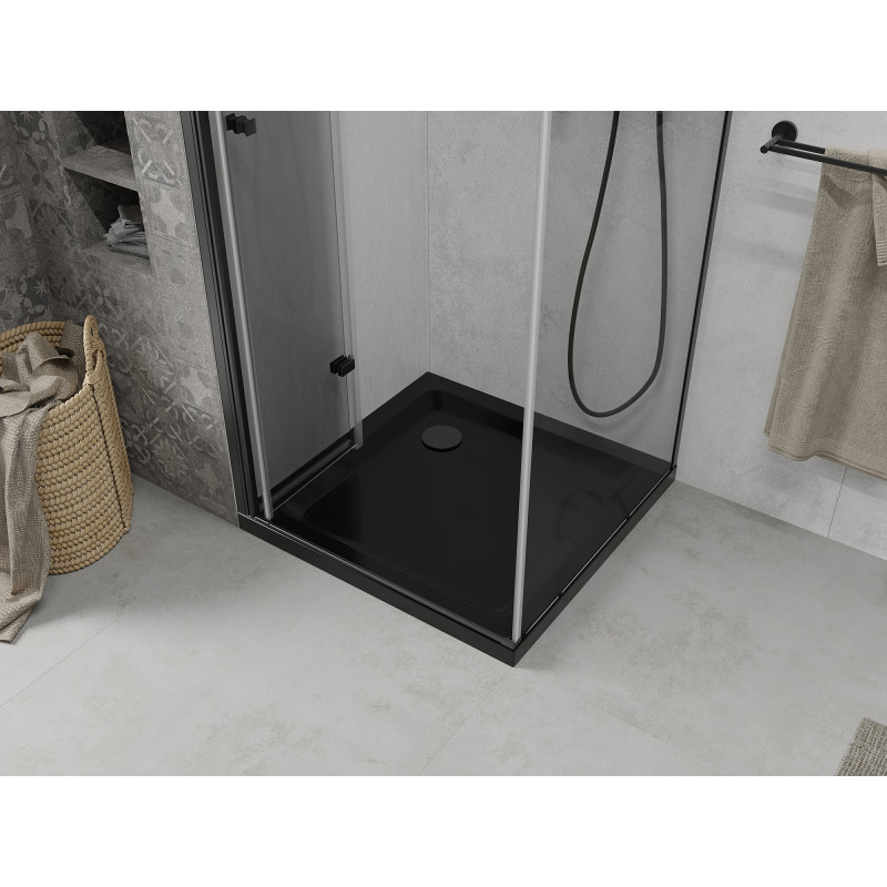 Mexen Lima cabine de douche pliante 80 x 80 cm, transparent, noir + receveur de douche Flat, noir - 856-080-080-70-00-4070B