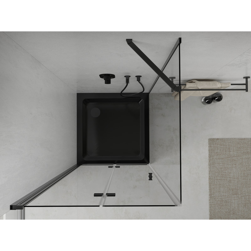 Mexen Lima cabine de douche pliante 80 x 80 cm, transparent, noir + receveur de douche Flat, noir - 856-080-080-70-00-4070B