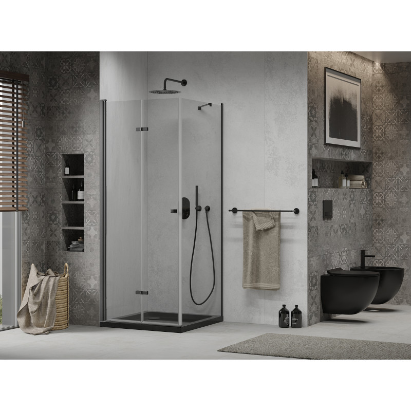 Mexen Lima cabine de douche pliante 90 x 90 cm, transparent, noir + receveur Flat, noir - 856-090-090-70-00-4070B