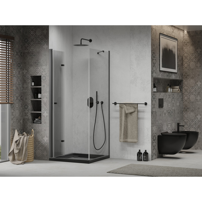 Mexen Lima cabine de douche pliante 90 x 90 cm, transparent, noir + receveur Flat, noir - 856-090-090-70-00-4070B