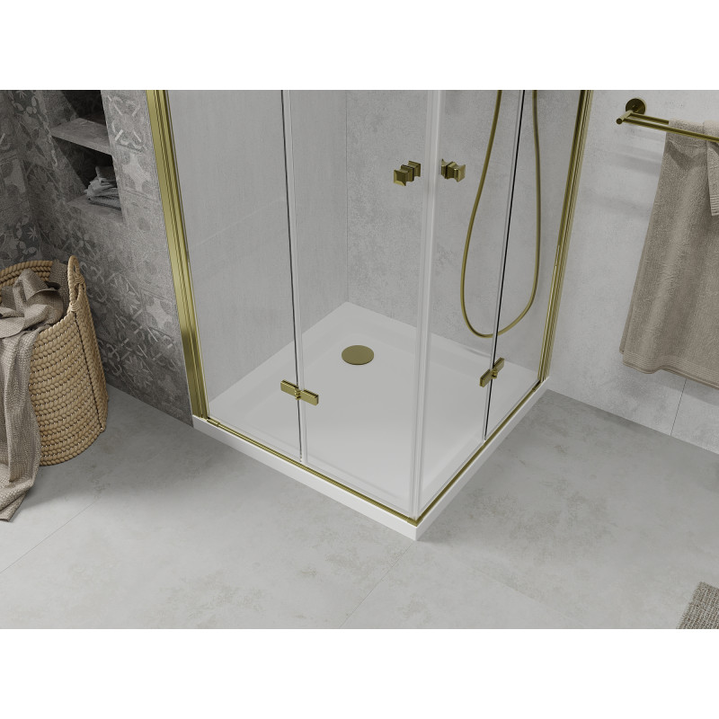 Mexen Lima Duo cabine de douche pliante 70 x 70 cm, transparent, dorée + receveur Flat - 856-070-070-50-02-4010G