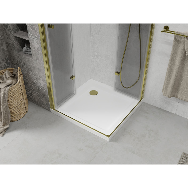 Mexen Lima Duo cabine de douche pliante 80 x 80 cm, transparent, or + receveur plat - 856-080-080-50-02-4010G