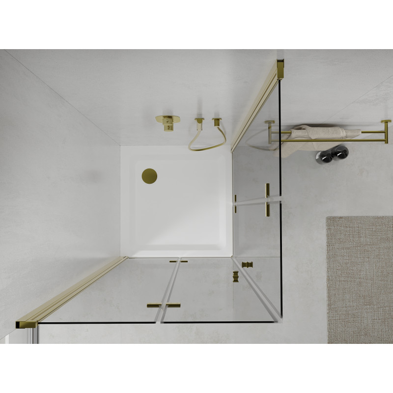 Mexen Lima Duo cabine de douche pliante 80 x 80 cm, transparent, or + receveur plat - 856-080-080-50-02-4010G