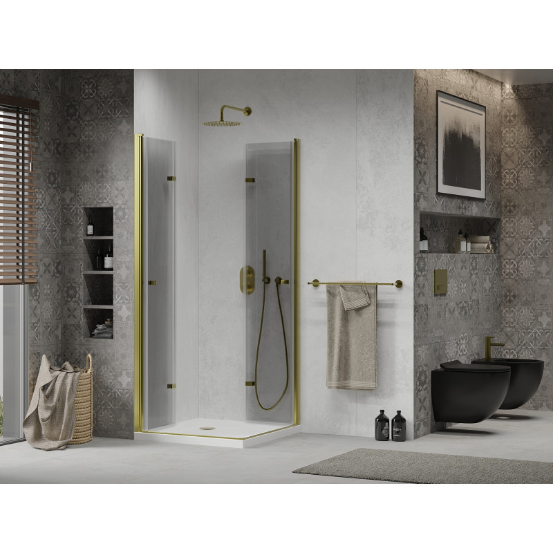 Mexen Lima Duo cabine de douche pliante 100 x 100 cm, transparent, or + receveur plat - 856-100-100-50-02-4010G