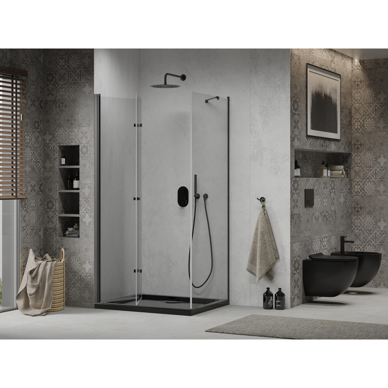 Mexen Lima cabine de douche pliable 90 x 100 cm, transparent, noir + receveur Flat, noir - 856-090-100-70-00-4070B