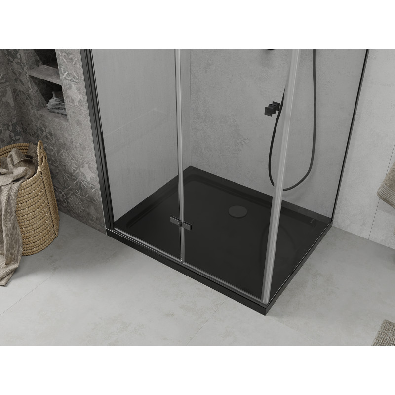 Mexen Lima cabine de douche pliable 90 x 100 cm, transparent, noir + receveur Flat, noir - 856-090-100-70-00-4070B