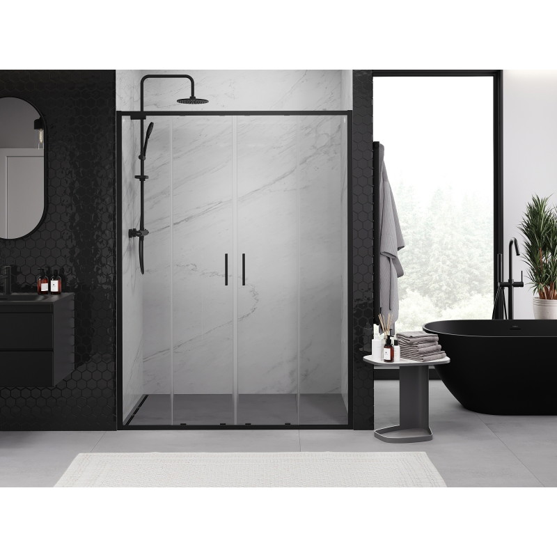 Mexen Exo-S Duo portes de douche doubles coulissantes 150 cm, transparentes, noires - 8152-150-000-70-00