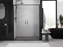 Mexen Exo-S Duo portes de douche doubles coulissantes 150 cm, transparentes, noires - 8152-150-000-70-00