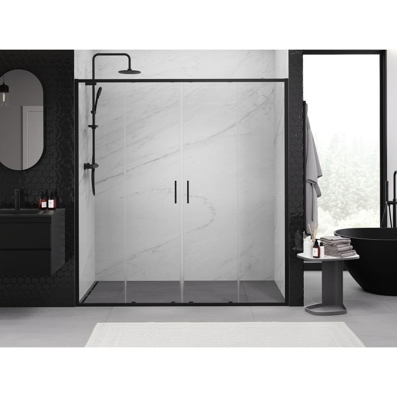 Mexen Exo-S Duo portes de douche coulissantes doubles 190 cm, transparentes, noires - 8152-190-000-70-00