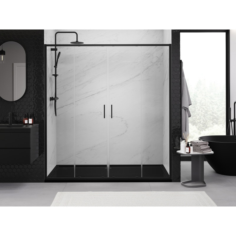 Mexen Exo-S Duo portes de douche coulissantes doubles 200 cm, transparentes, noires - 8152-200-000-70-00
