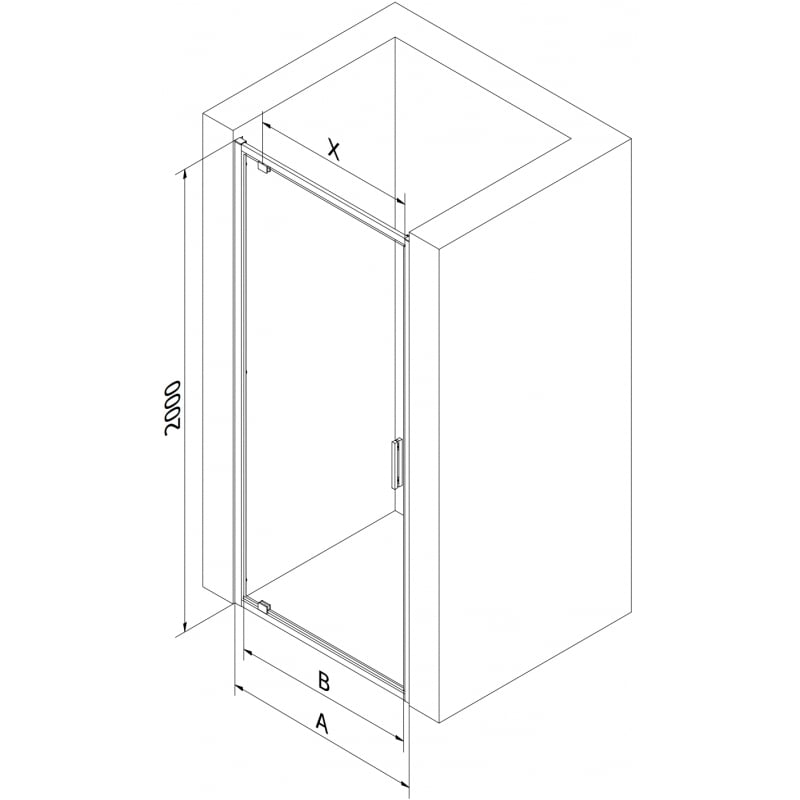 Mexen Exo porte de douche pivotante 90 cm, transparent, noir - 8181-090-000-70-00