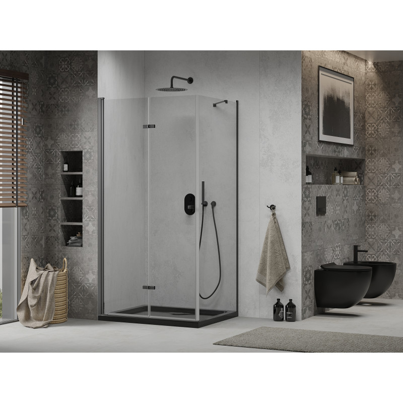 Mexen Lima cabine de douche pliante 100 x 80 cm, transparent, noir + receveur Flat, noir - 856-100-080-70-00-4070B